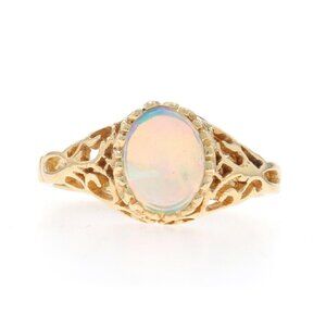 Yellow Gold Australian Opal Solitaire Ring - 10k Oval Cabochon .80ct
